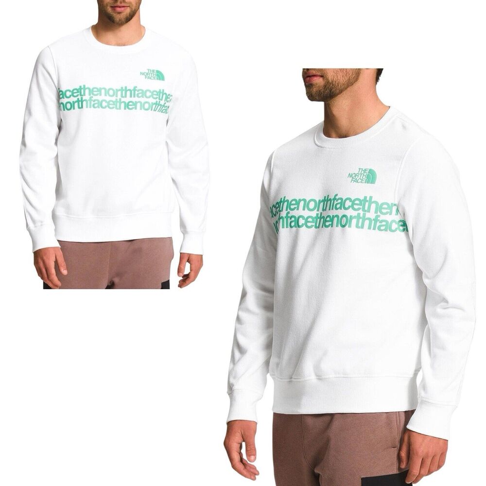 The North Face Sweatshirt Mens‎ XL White Fleece Green Spellout Outdoors Logo